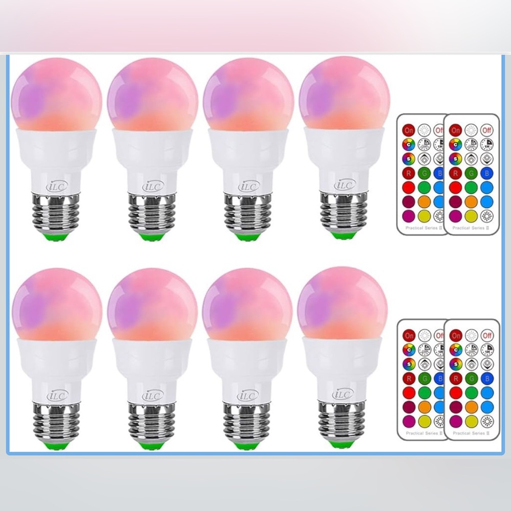 Color Changing LED Light Bulbs with 3 Remotes- 8 pack